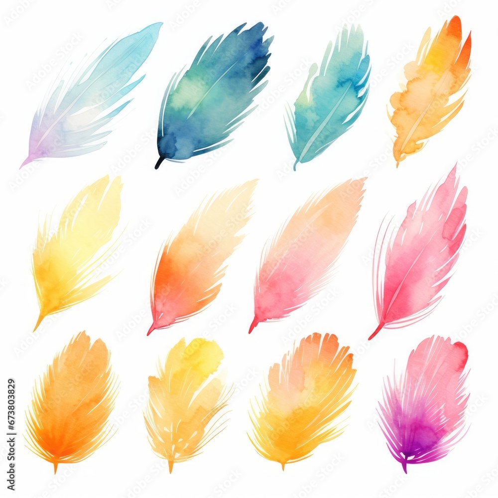 Colorful Feathers Dancing on a Blank Canvas
