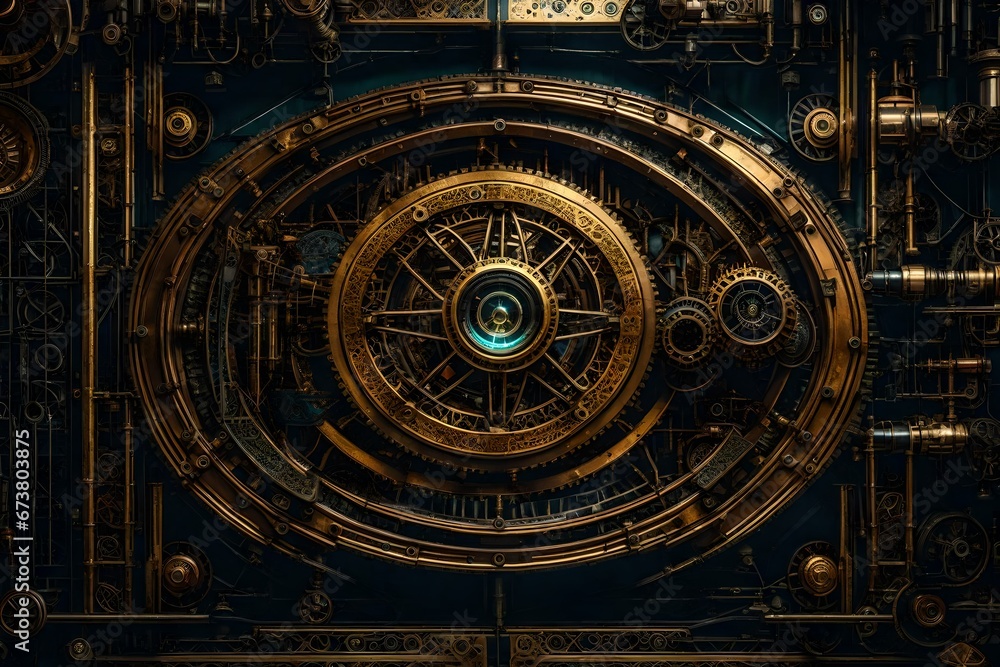 Stylized of a steampunk mechanical, clock
