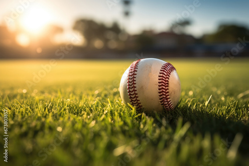 Cricket ball on green grass.