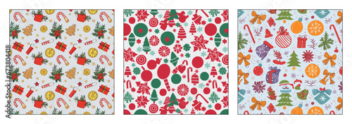 set of 3 seamless patterns, christmas, new year, wrapping paper. Created using AI