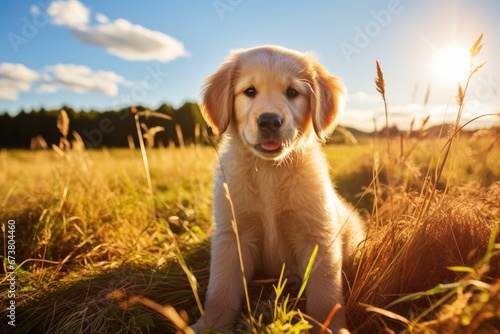 A Playful Puppy in a Serene Meadow