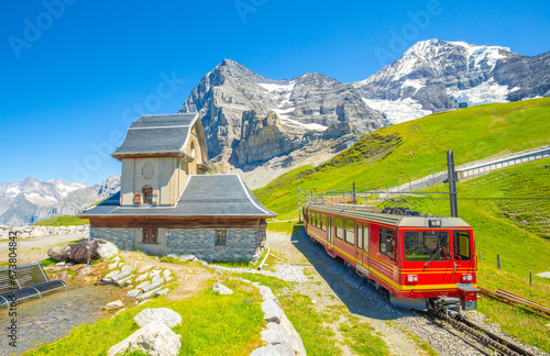 Fotografie Swiss Alps and Jungfrau railway train, Switzerland travel photo