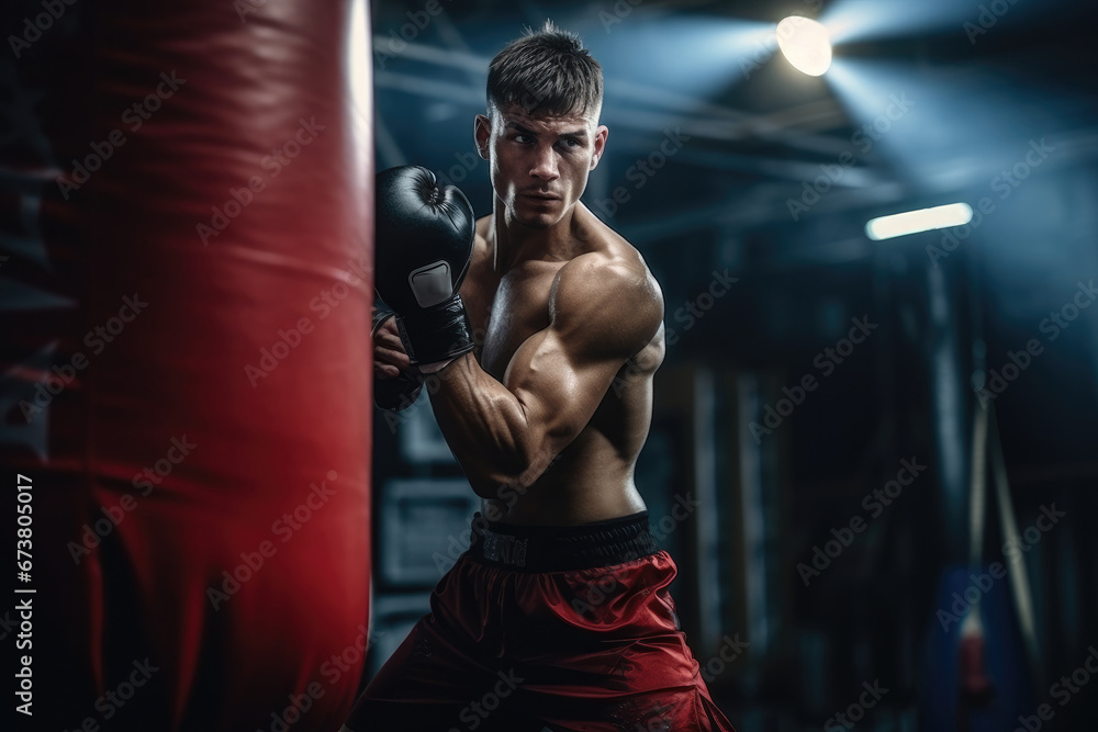 A Determined Man Training His Boxing Skills Next to a Punching Bag A Determined Man Training His Boxing Skills Next to a Punching Bag