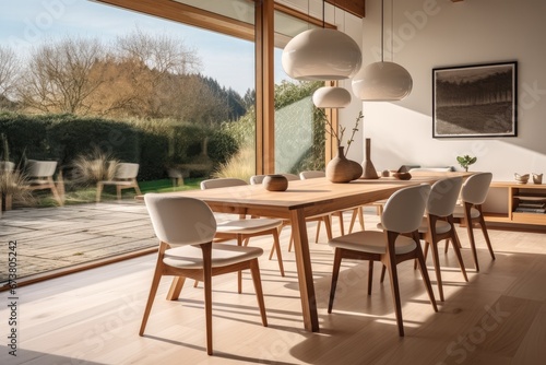 Wooden chairs and table dining in a modern room  Dining area.