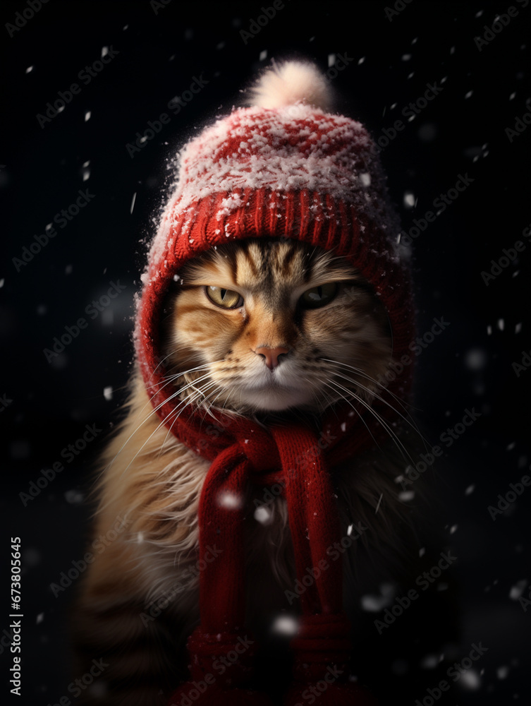 cat wearing hat, in the style of dark amber and crimson, celebrity portraits with personality,Generative AI cat wearing hat, in the style of dark amber and crimson, celebrity portraits with personality,Generative AI