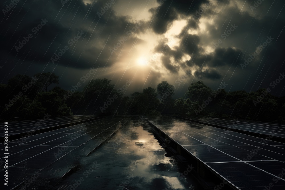 A Radiant Source of Clean Energy: Solar Panel Harnessing Sunlight Through Clouds