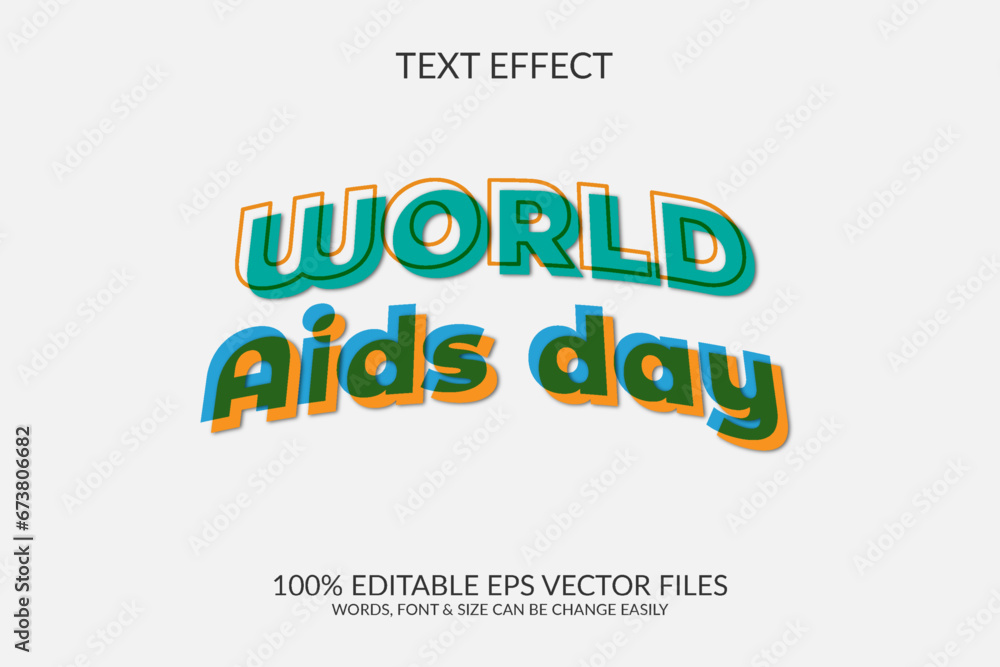 World aids day 3d vector eps fully editable text effect illustration template.