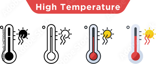 High Temperature Thermometer Icons – Hot Weather Vector Set