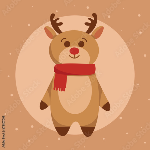 Vector illustration of a cute deer with a red scarf  Christmas deer illustration