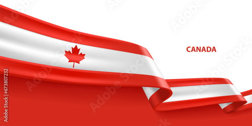 Canada 3D ribbon flag. Bent waving 3D flag in colors of the Canada national flag. National flag background design.
