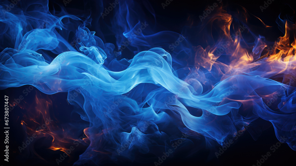 Blue smoke abstract on black background.