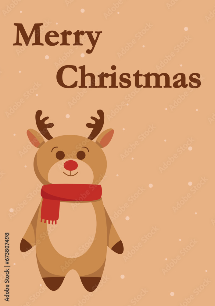Merry Christmas card with cute deer, cute deer, vector illustration
