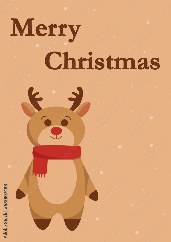 Fototapeta premium Merry Christmas card with cute deer, cute deer, vector illustration
