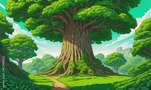 A large tree with a green tree in the middle of it