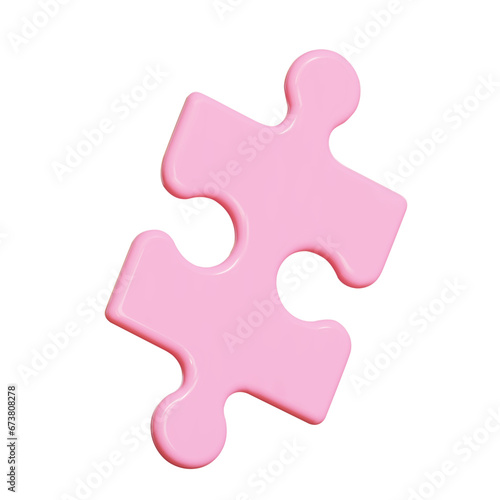 3d pink jigsaw puzzle piece on isolated background. Stock vector illustration..