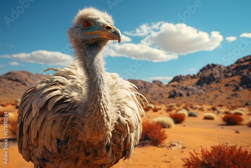 An Ostrich in the Desert, Standing Tall Against the Vast Landscape