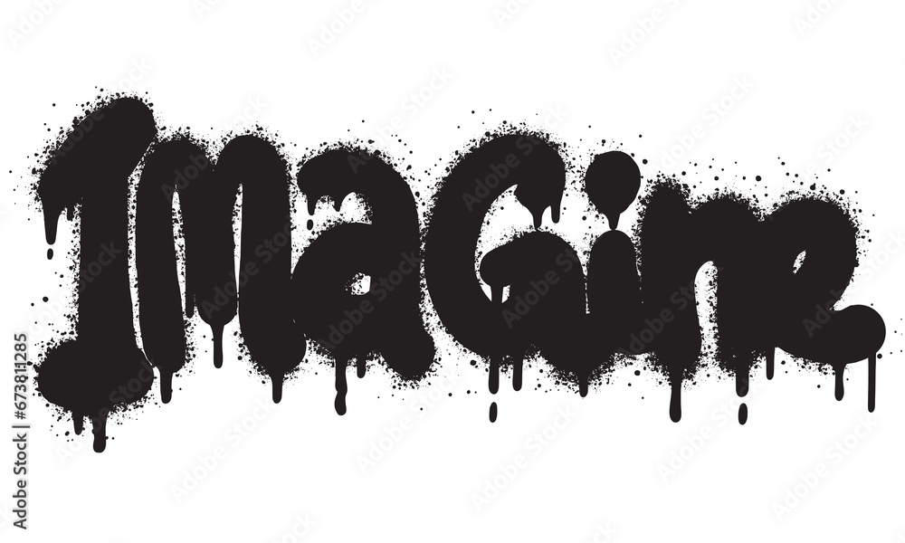 Sprayed imagine font graffiti with over spray in black over white.Vector Illustration for printing, backgrounds, posters, stickers. Sprayed imagine font graffiti with over spray in black over white.Vector Illustration for printing, backgrounds, posters, stickers.
