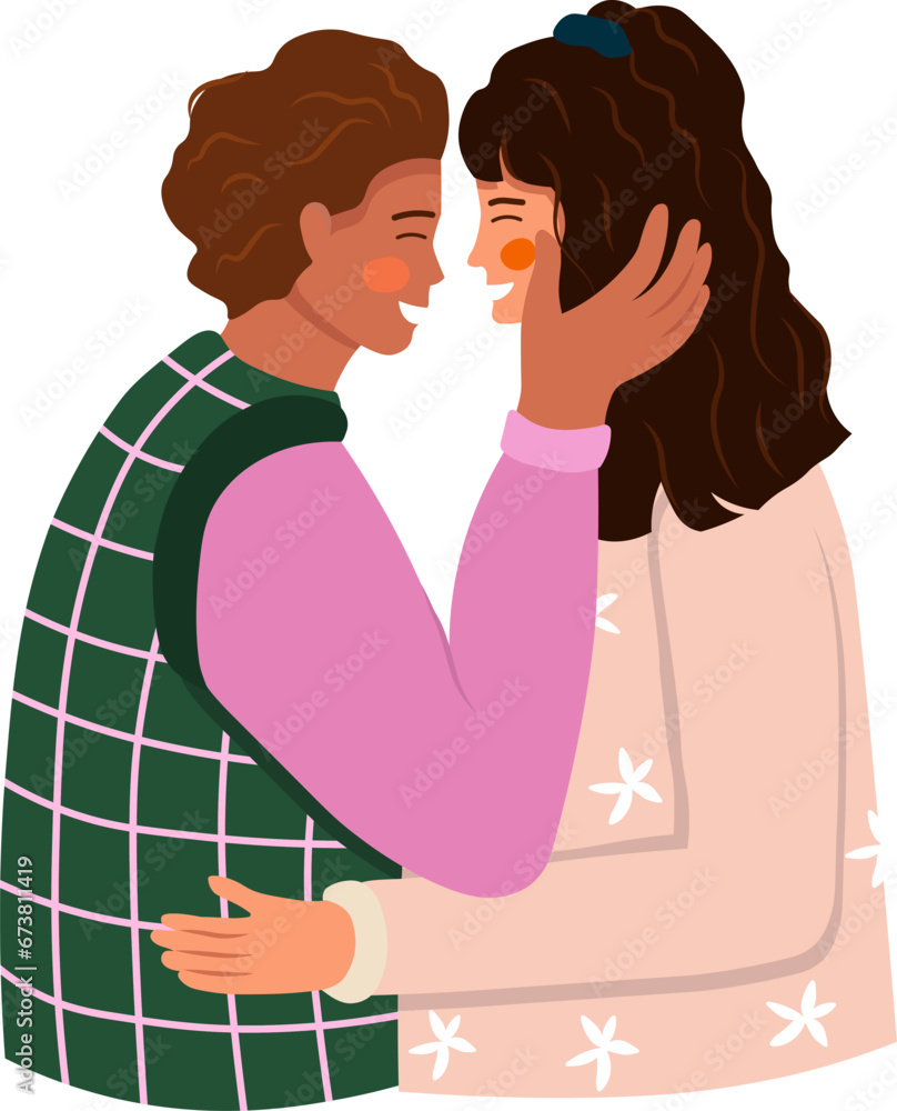 Romantic Hetero Couple. Hugging people in love. Diversity. Trendy flat Vector. Romantic Hetero Couple. Hugging people in love. Diversity. Trendy flat Vector.