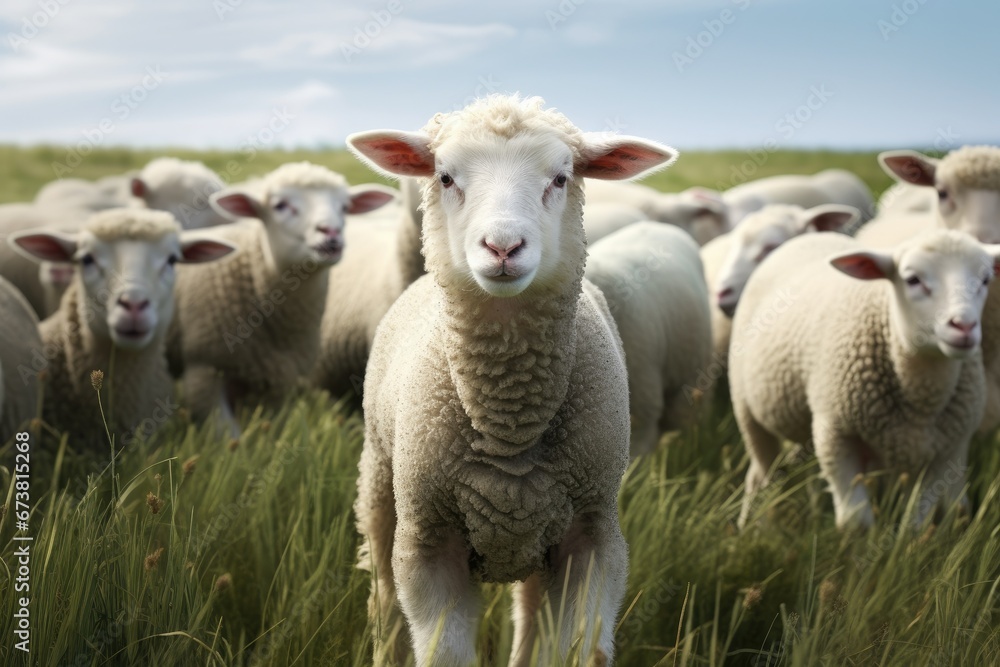 A Majestic Herd of Sheep Grazing on a Vibrant, Serene, and Verdant Meadow A Majestic Herd of Sheep Grazing on a Vibrant, Serene, and Verdant Meadow