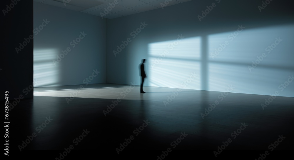 A Solitary Figure in the Dimly Lit Chamber, Casting a Mysterious Shadow
