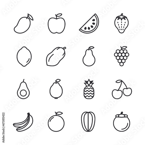 Set of fruits and vegetables icon for web app simple line design