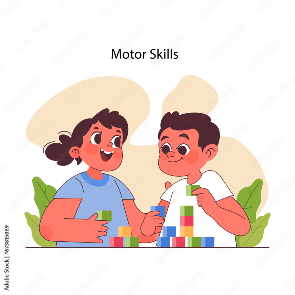 Cognitive skill. Human cognitive function, ability or capacity to process data. Intellect development. Motor and learning skill, memory and attention span. Flat vector illustration Cognitive skill. Human cognitive function, ability or capacity to process data. Intellect development. Motor and learning skill, memory and attention span. Flat vector illustration