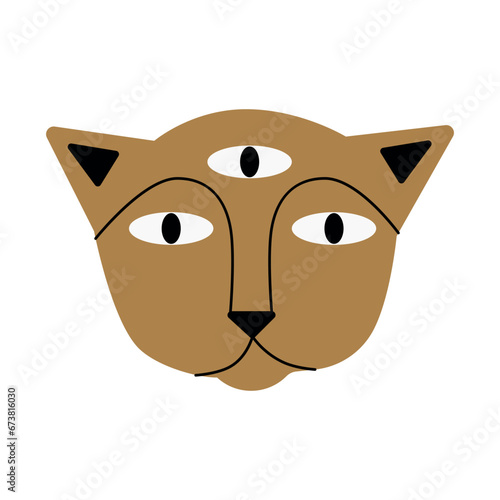 Vector illustration Mystical cat with three eyes isolated on white background