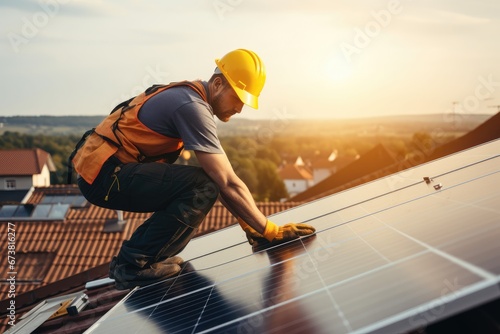 A Man Installing a Solar Panel on a Rooftop