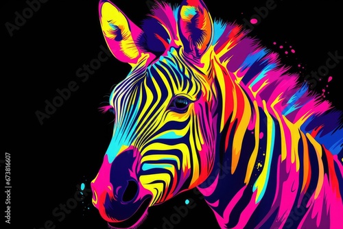 Colorful Zebra in Vivid Hues Against a Dark Backdrop
