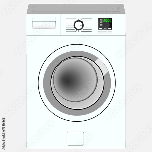 Realistic mockup of a washing machine. Modern self service laundry room, 3d laundry room, washing machine for household chores. Vector bathroom equipment for washing clothes.