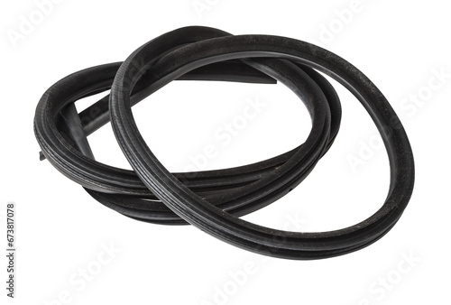 Rolled up black rubber sealant for elements of the car body, doors or trunk, for noise insulation, thermal and sound, preventing heat loss in the car interior. Sealing gasket for repair in a workshop.