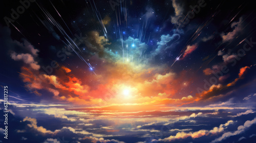 Fantasy sky with clouds and stars. Colorful cloudscape © Lohan