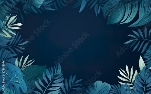 Collection of tropical leaves foliage plant in blue color