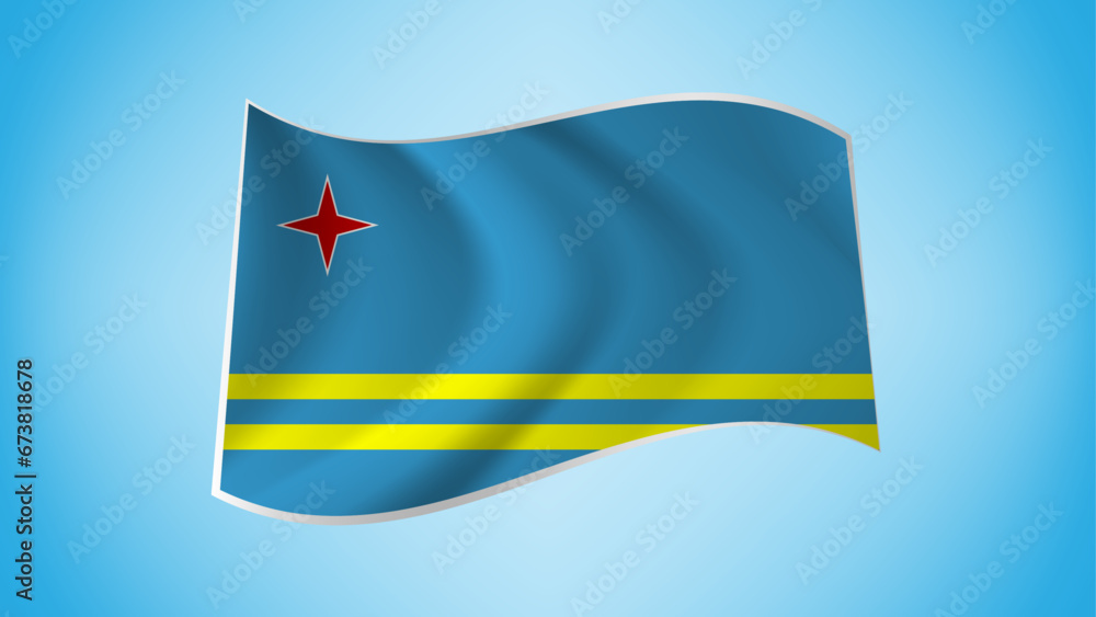 National Flag of Aruba - Waving National Flag of Aruba - Aruba Flag Illustration
