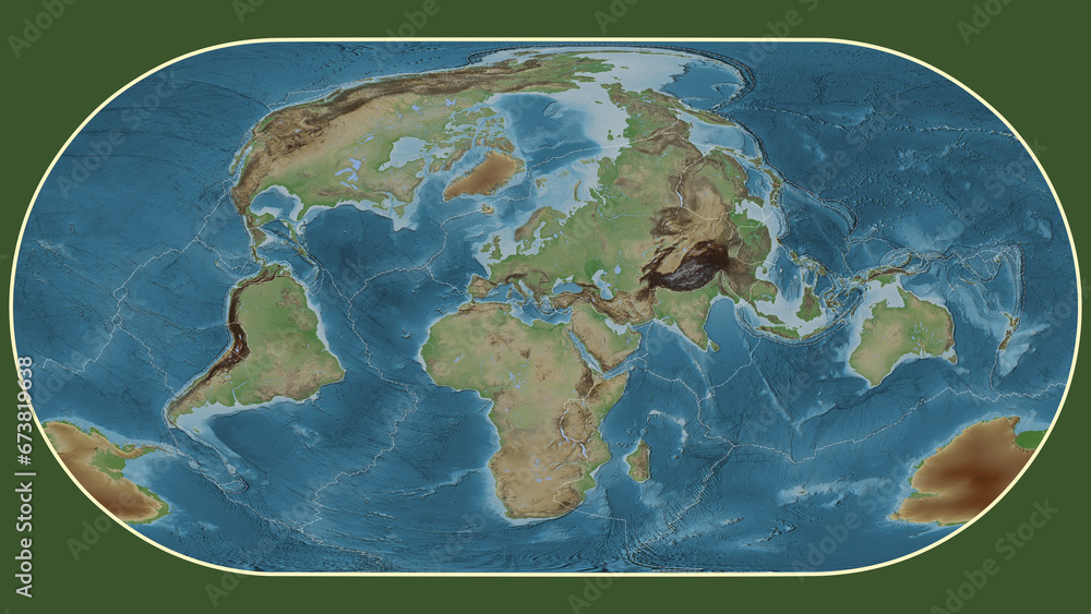 Aegean Sea plate - global map. Eckert III. Topografic