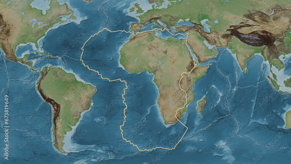 African plate outlined. Eckert III. Topografic