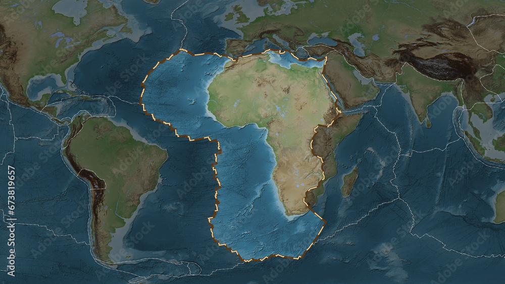 African plate highlighted. Eckert III. Topografic