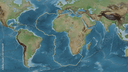 African plate outlined. Eckert III. Topografic