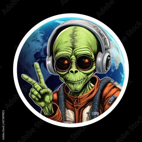 Martian. Alien Sticker Isolated. Logotype. Sticker. Extraterrestrial Life Concept.