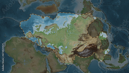 Eurasian plate highlighted. Eckert III. Topografic