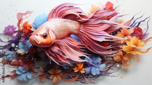 Underwater life: Graceful goldfish in the water habitat photo