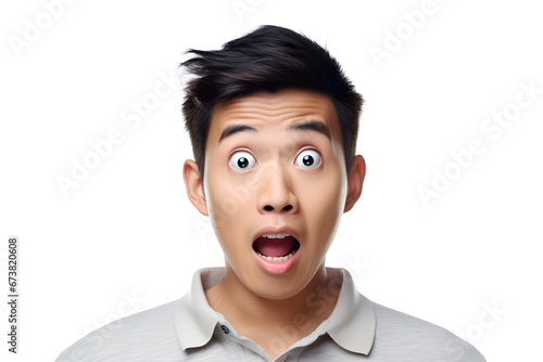 Surprised Asian young adult man on white background. Neural network generated image. Not based on any actual person or scene.