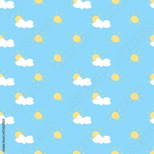 abstract colorful seamless pattern with suns and fluffy clouds 