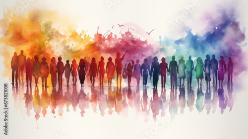 Multicultural people silhouettes painted with colorful paint #673821008