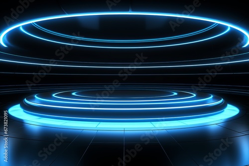 Vibrant Circular Frame on Blue Background. Pictorial Space with Bold Black Lines.