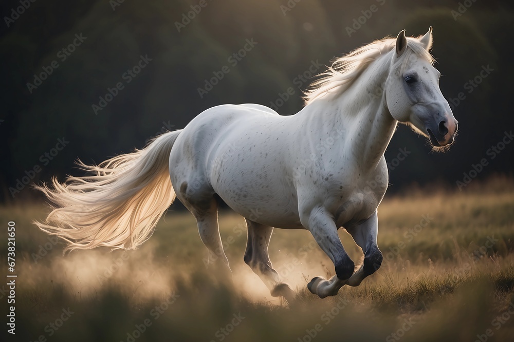 Gleaming Grace: A White Horse's Majesty in the Countryside Calm Gleaming Grace: A White Horse's Majesty in the Countryside Calm