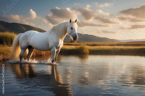 Ethereal Waters and Noble Steed: A Portrait of Magical Serenity © Anisgott