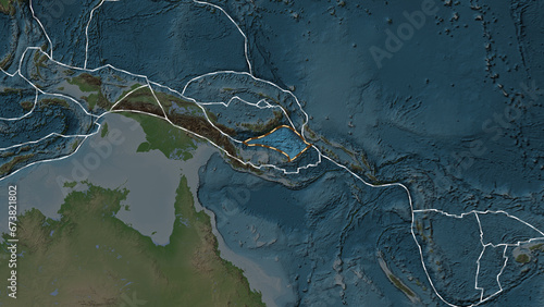 Solomon Sea plate highlighted. Eckert III. Topografic
