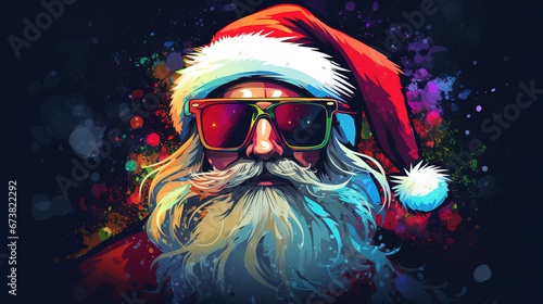 Illustration of cool looking Santa Claus wearing santa hat in abstract mixed grunge colors style.