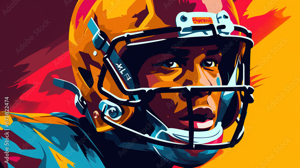 Illustration of cool looking american football player in colorful pop art comic style. - obrazy, fototapety, plakaty 